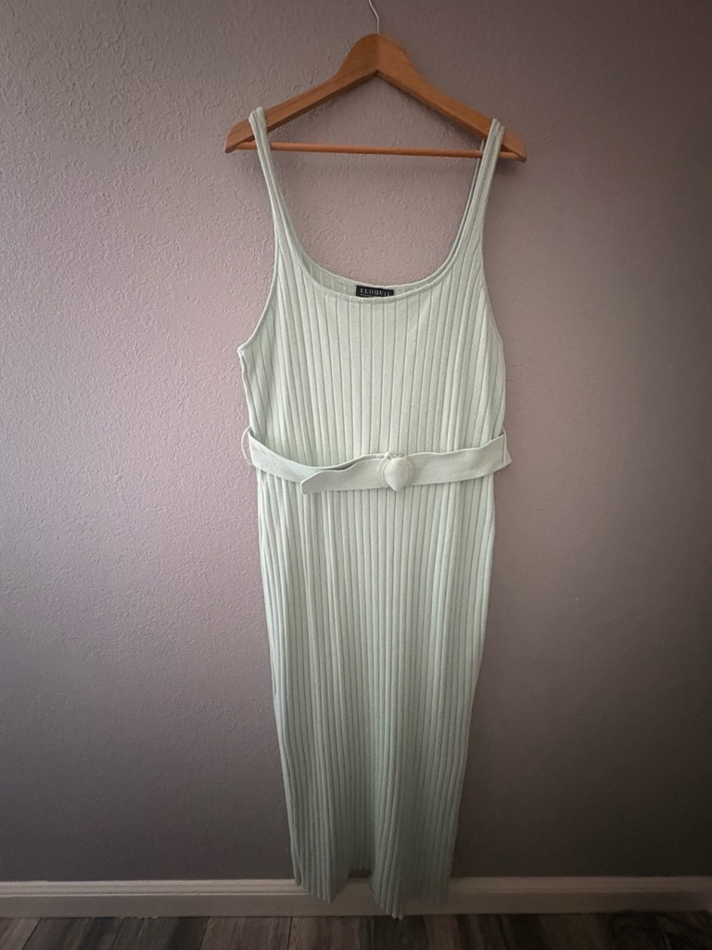Eloquii Mint Ribbed Belted Maxi Dress